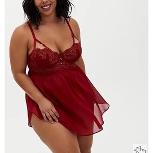 Dark red mesh lace underwire babydoll lingerie size 5